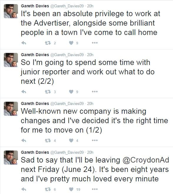 Gareth Davies leaving tweets