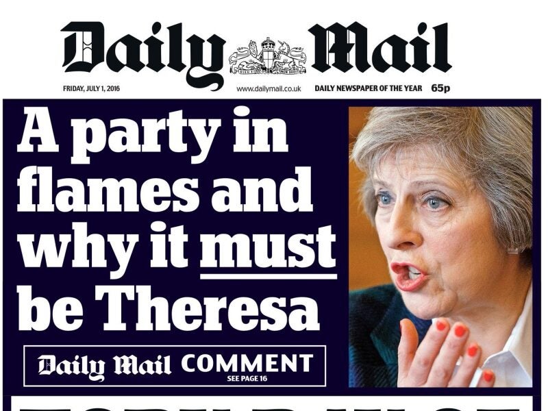 Daily Mail Theresa May for PM front page