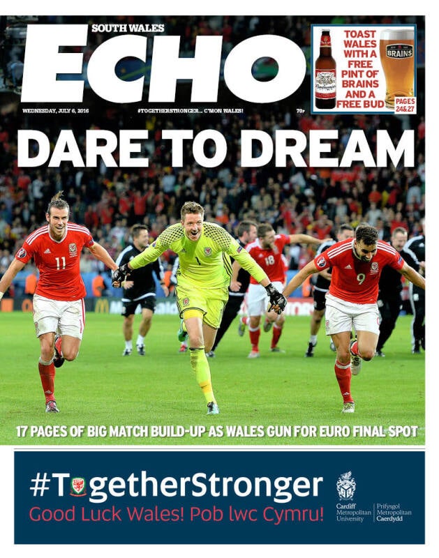 Wales - South Wales Echo front