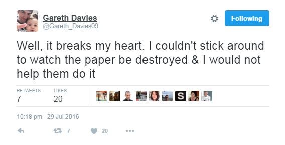 Gareth Davies heartbroken tweet