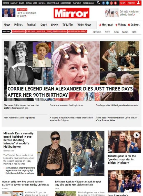 Old look Daily Mirror website
