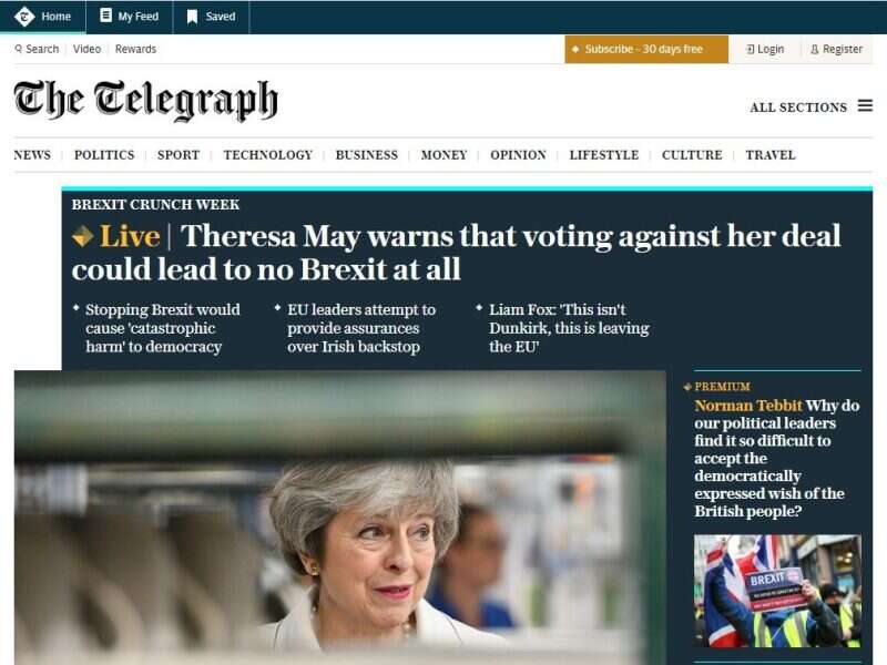 The old Telegraph homepage