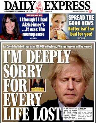 Boris Johnson's apology covered by The Express