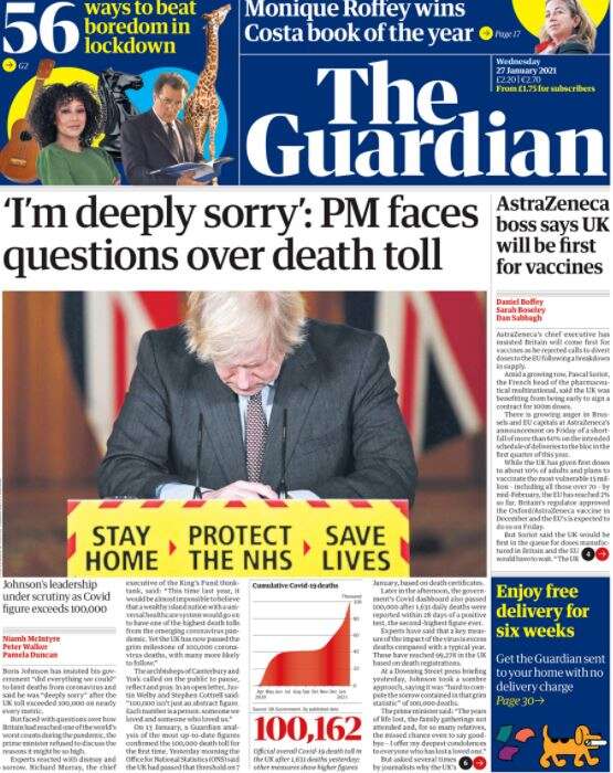 Boris Johnson's apology covered by The Guardian
