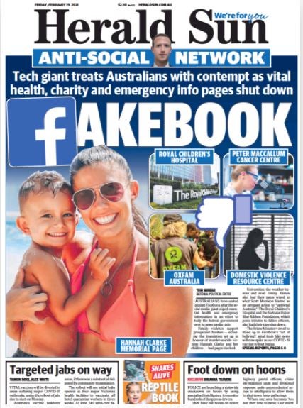 Facebook Australia news ban: Herald Sun front page
