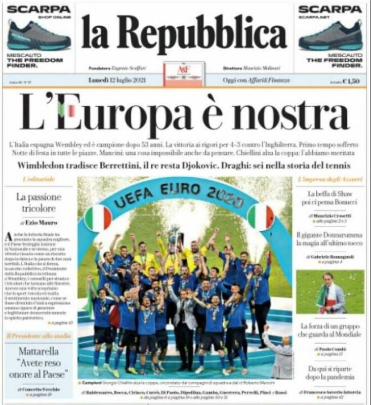 Euro football front pages: la Repubblica
