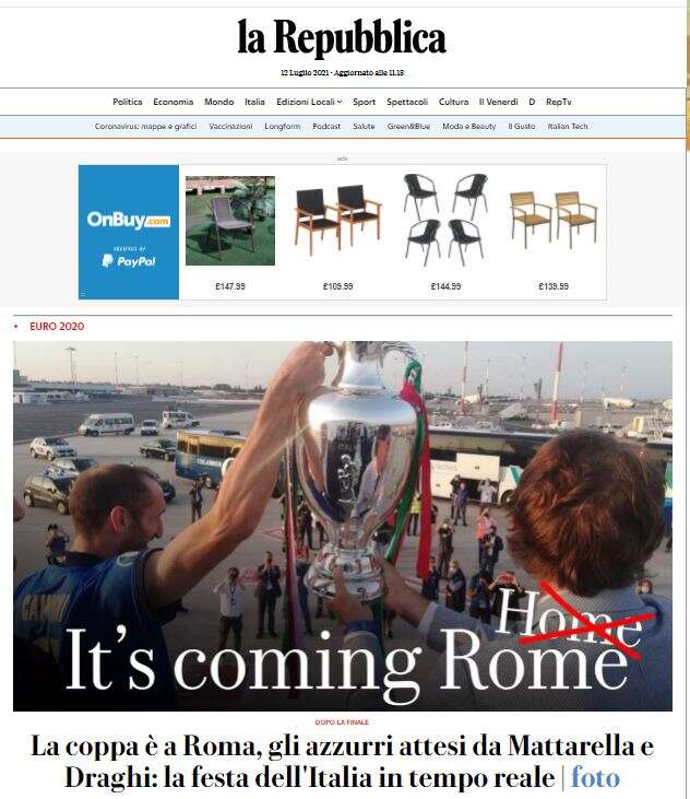 It's cominig Rome says la Repubblica